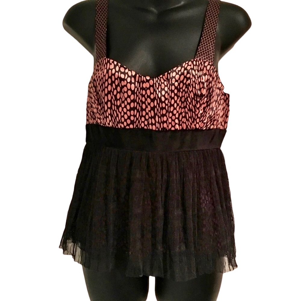 Women’s La Perla Silk and Tulle/Lace Camisole Tank Top in Black and Salmon Pink